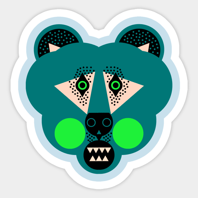 Grizzly Bear Face, Dark Green Sticker by AnimalMagic